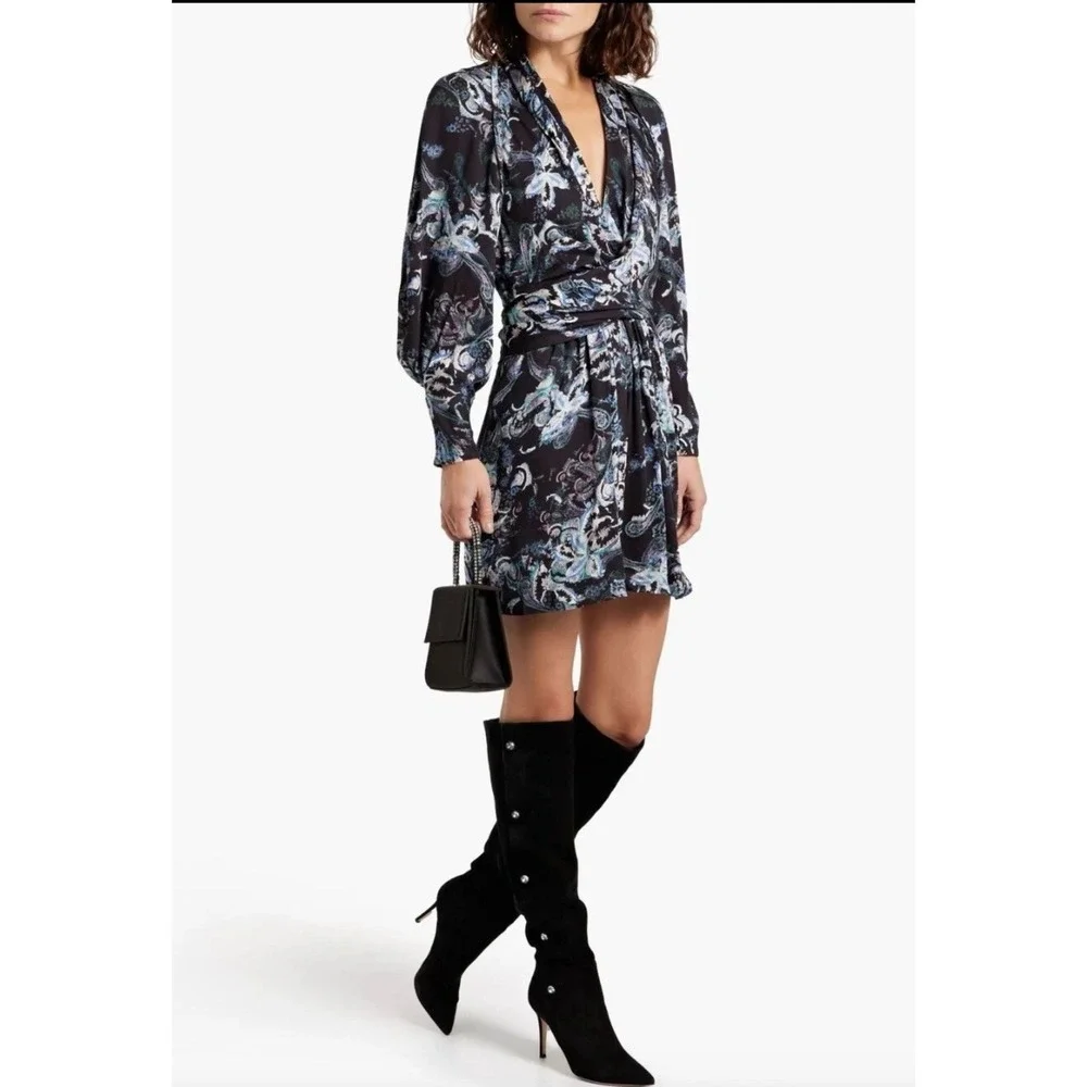 IRO Paris‎ Camolla Faux Wrap Dress Black Womens Size 32 US 0 - Picture 3 of 10
